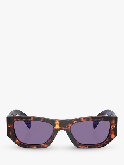 Prada PR A01S Women's Rectangular Sunglasses, Havana/Purple - view 2, Havana/Purple