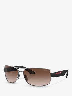 Prada Linea Rossa PS 50ZS Men's Rectangular Sunglasses, Gunmetal/Brown Gradient
