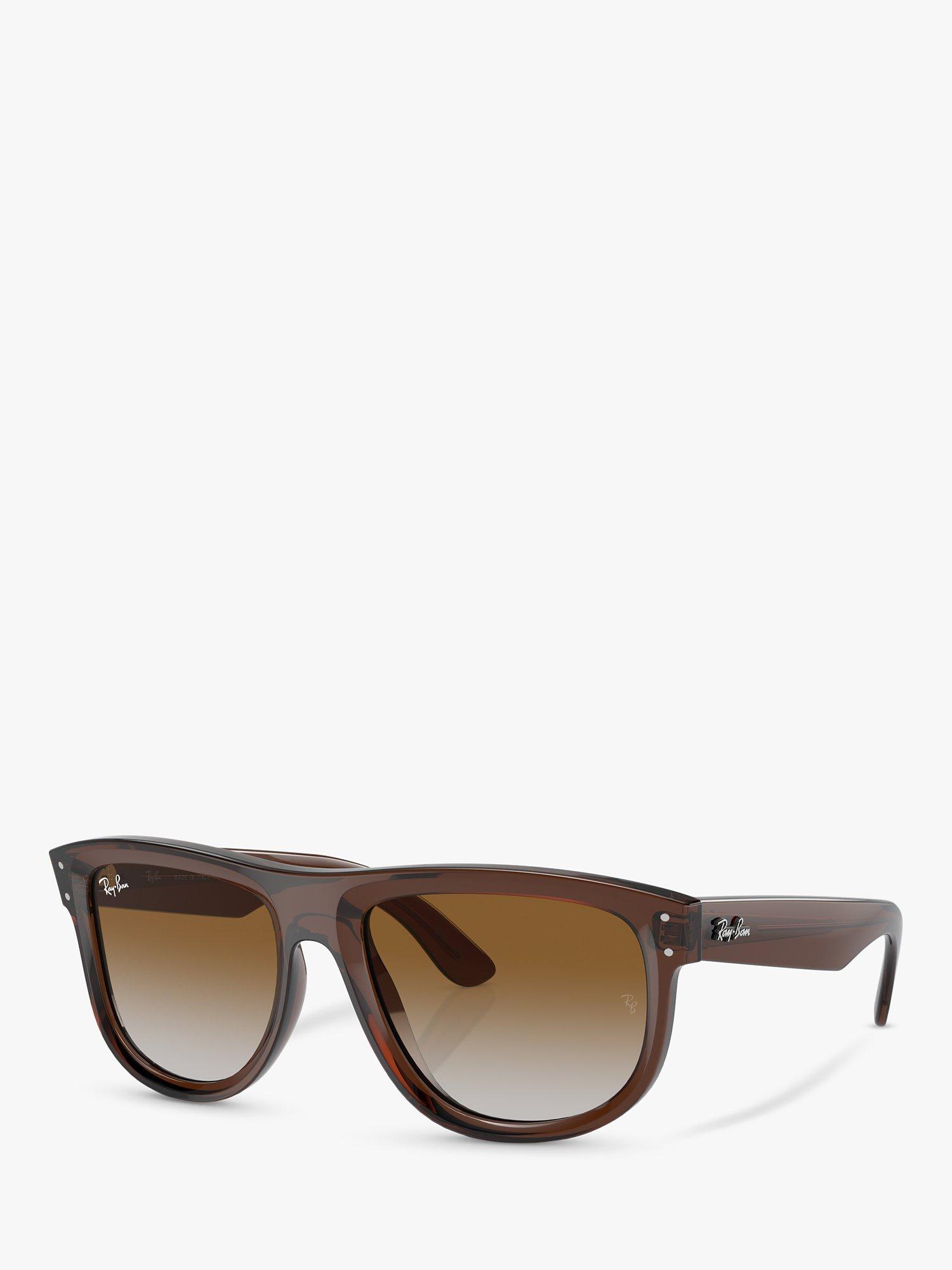 Product image 1 of 6, which shows Ray-Ban RBR0501S Unisex Boyfriend Reverse Square Sunglasses, Transparent Brown/Brown