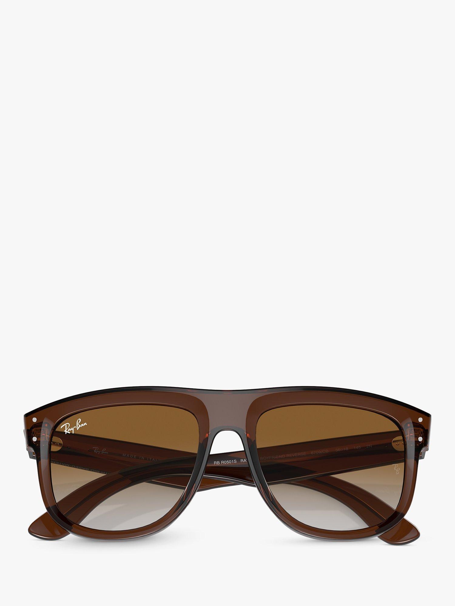 Product image 5 of 6, which shows Ray-Ban RBR0501S Unisex Boyfriend Reverse Square Sunglasses, Transparent Brown/Brown