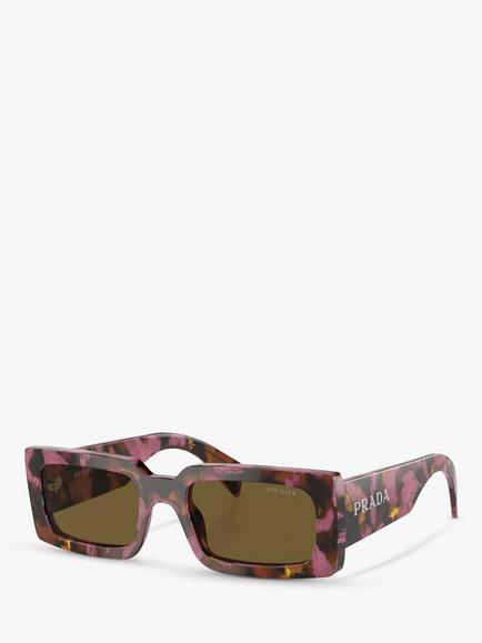 Prada PR A07S Women's Rectangular Sunglasses, Cognac Tortoise/Brown