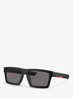 Prada PS 02ZS Men's Rectangular Polarised Sunglasses, Black/Grey, Black/Grey