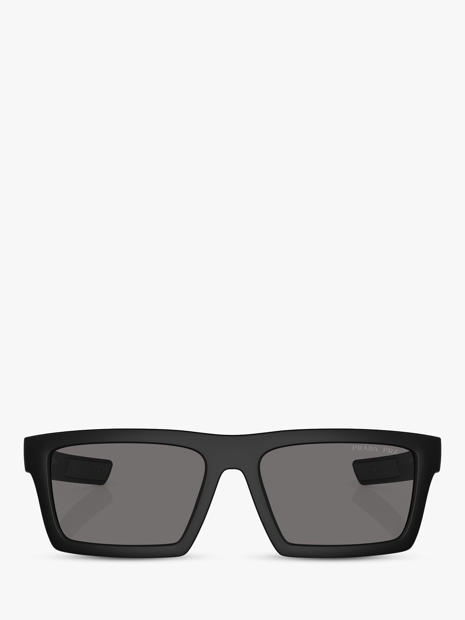 Product image 2 of 5, which shows Prada PS 02ZS Men's Rectangular Polarised Sunglasses, Black/Grey