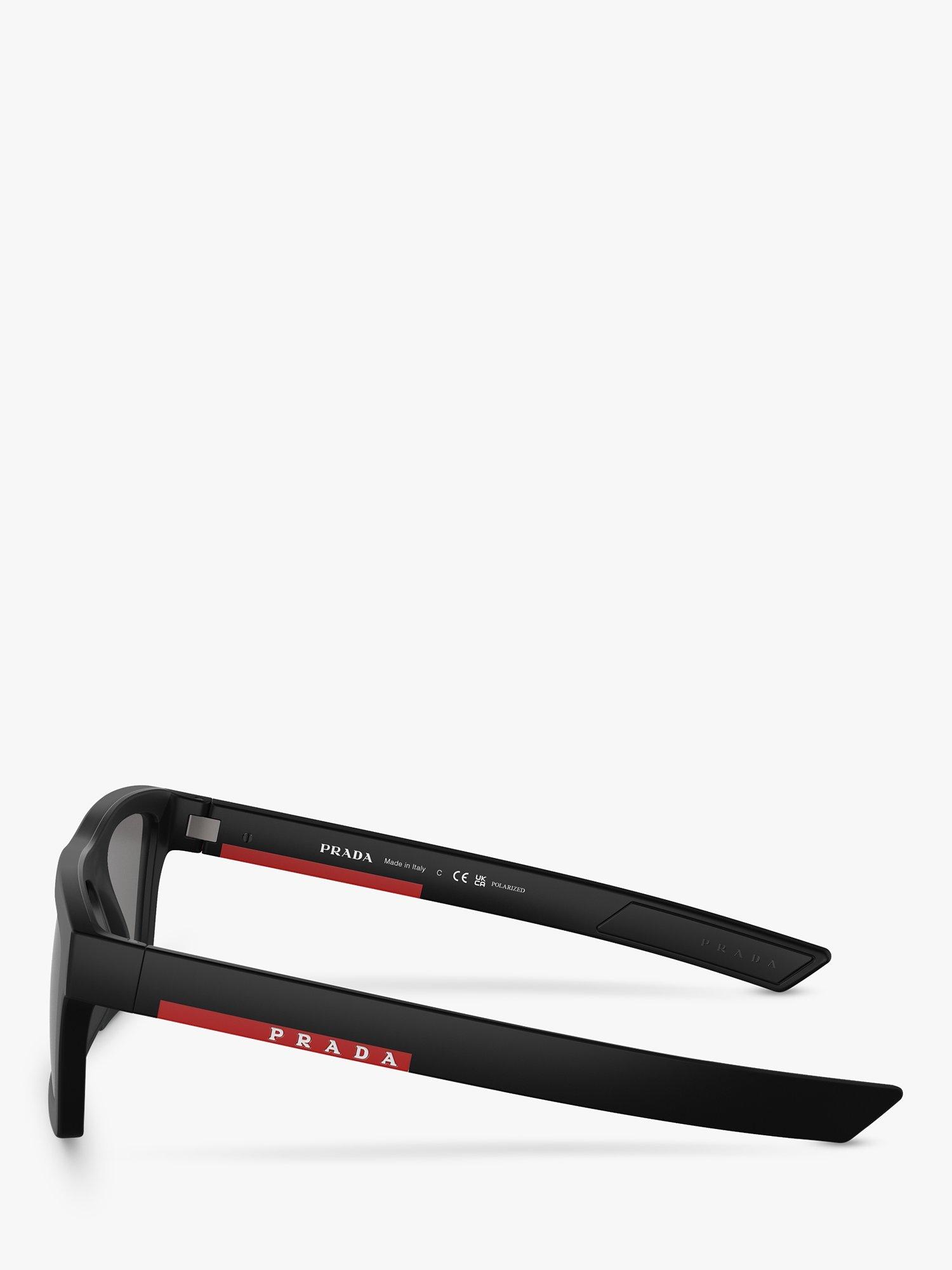 Product image 3 of 5, which shows Prada PS 02ZS Men's Rectangular Polarised Sunglasses, Black/Grey