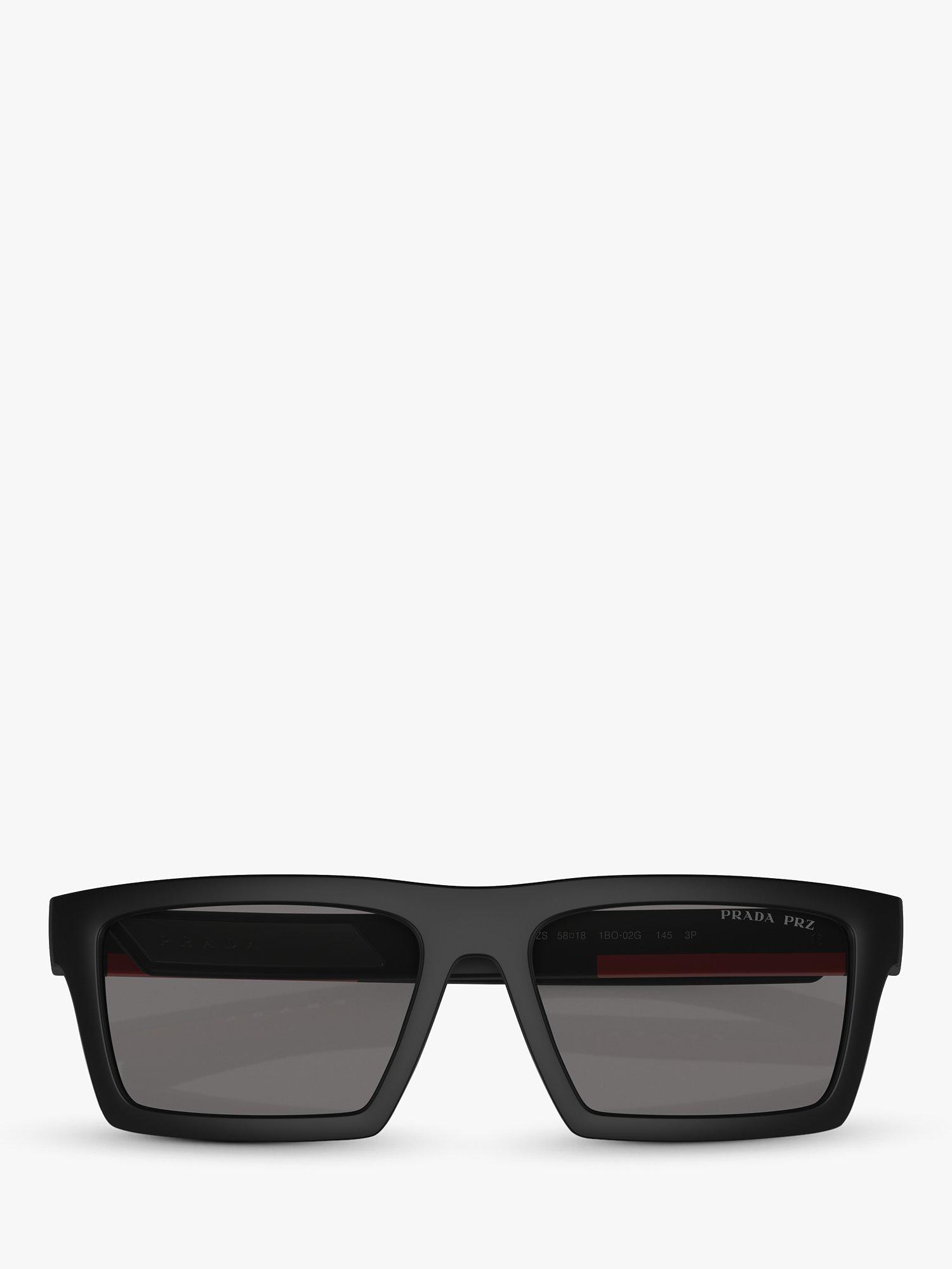 Product image 5 of 5, which shows Prada PS 02ZS Men's Rectangular Polarised Sunglasses, Black/Grey