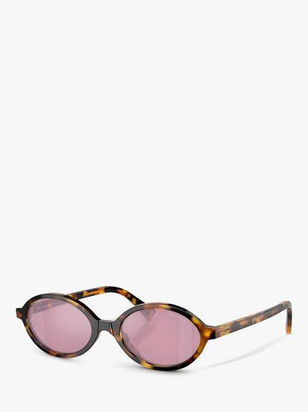 Miu Miu MU 04ZS Women's Oval Sunglasses, Honey Havana/Pink, Honey Havana/Pink