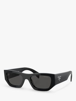 Prada PR A01S Women's Rectangular Sunglasses, Black/Grey, Black/Grey
