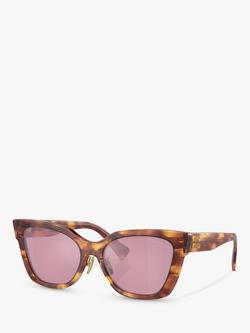 Miu Miu MU 02ZS Women's Cat's Eye Sunglasses, Striped Tobacco/Pink, Striped Tobacco/Pink
