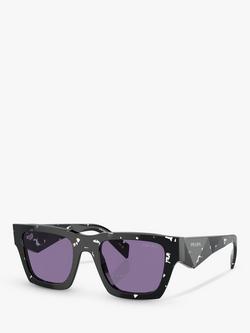 Prada PR A06S Men's Rectangular Sunglasses, Black Tortoise/Violet, Black Tortoise/Violet