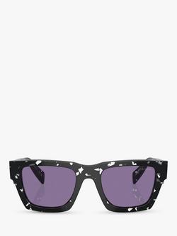 Prada PR A06S Men's Rectangular Sunglasses, Black Tortoise/Violet - view 2, Black Tortoise/Violet