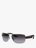 Prada Linea Rossa PS 50ZS Men's Rectangular Sunglasses, Silver/Grey Gradient