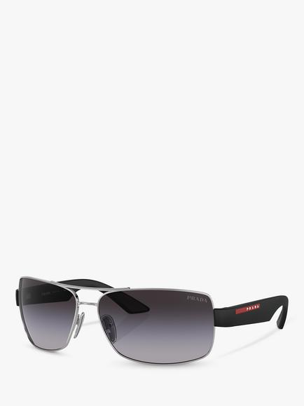 Prada Linea Rossa PS 50ZS Men's Rectangular Sunglasses, Silver/Grey Gradient