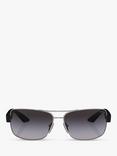 Prada Linea Rossa PS 50ZS Men's Rectangular Sunglasses, Silver/Grey Gradient