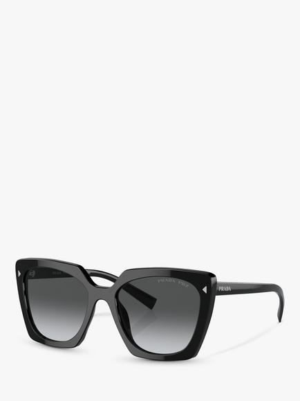 Prada PR 23ZS Women's Polarised Square Sunglasses, Black/Grey Gradient, Black/Grey Gradient
