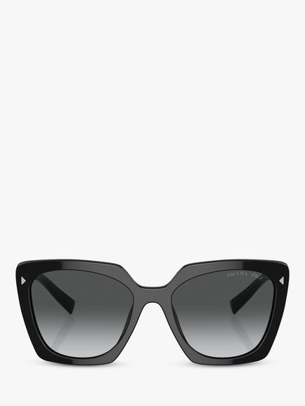 Prada PR 23ZS Women's Polarised Square Sunglasses, Black/Grey Gradient - view 2, Black/Grey Gradient