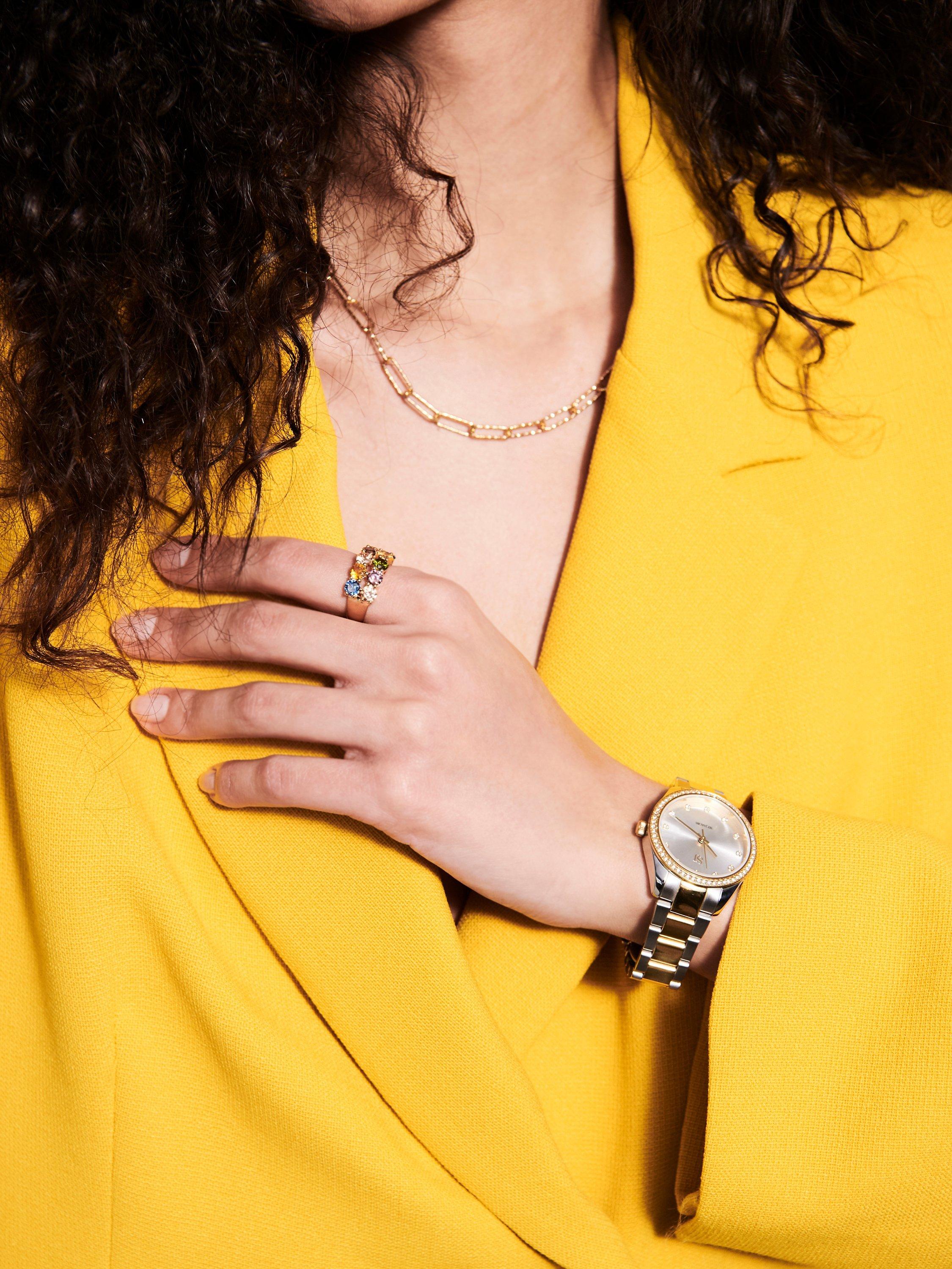 Product image 3 of 3, which shows Sif Jakobs Jewellery Valeria Two Tone Zirconia Dial Watch, Gold/Silver
