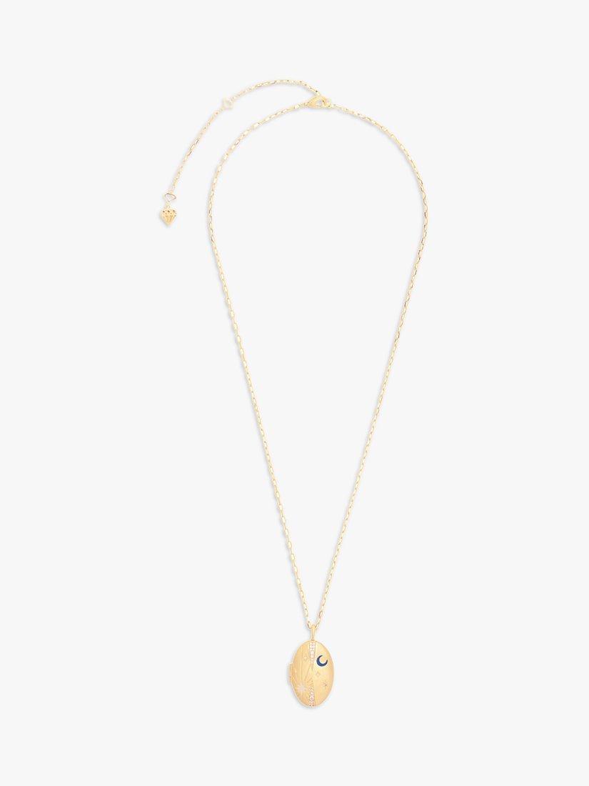Product image 1 of 6, which shows Wanderlust + Co Magic Medallion Locket Necklace, Gold
