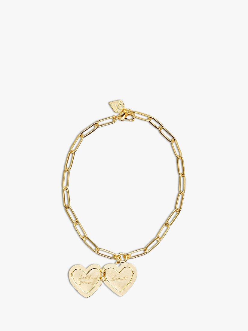 Product image 3 of 4, which shows Wanderlust + Co Heart Locket Chain Bracelet, Gold