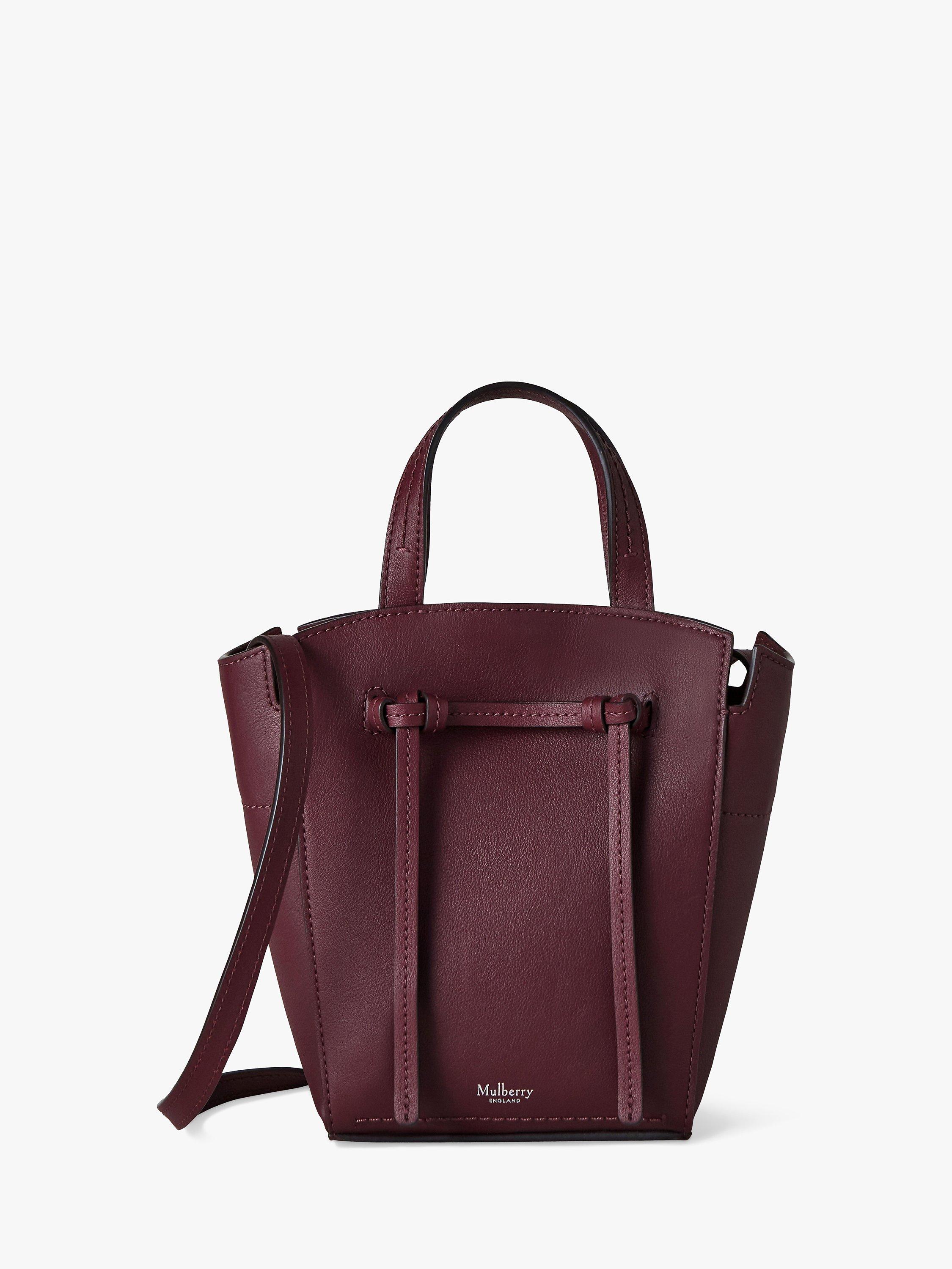 Mulberry Mini Clovelly Refined Flat Calf Tote Bag, Black Cherry