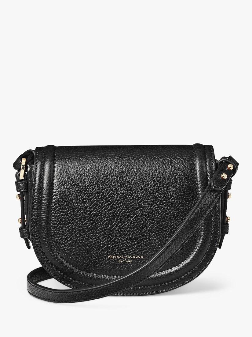 Aspinal of London Stella Small Full Grain Leather Satchel Bag, Black