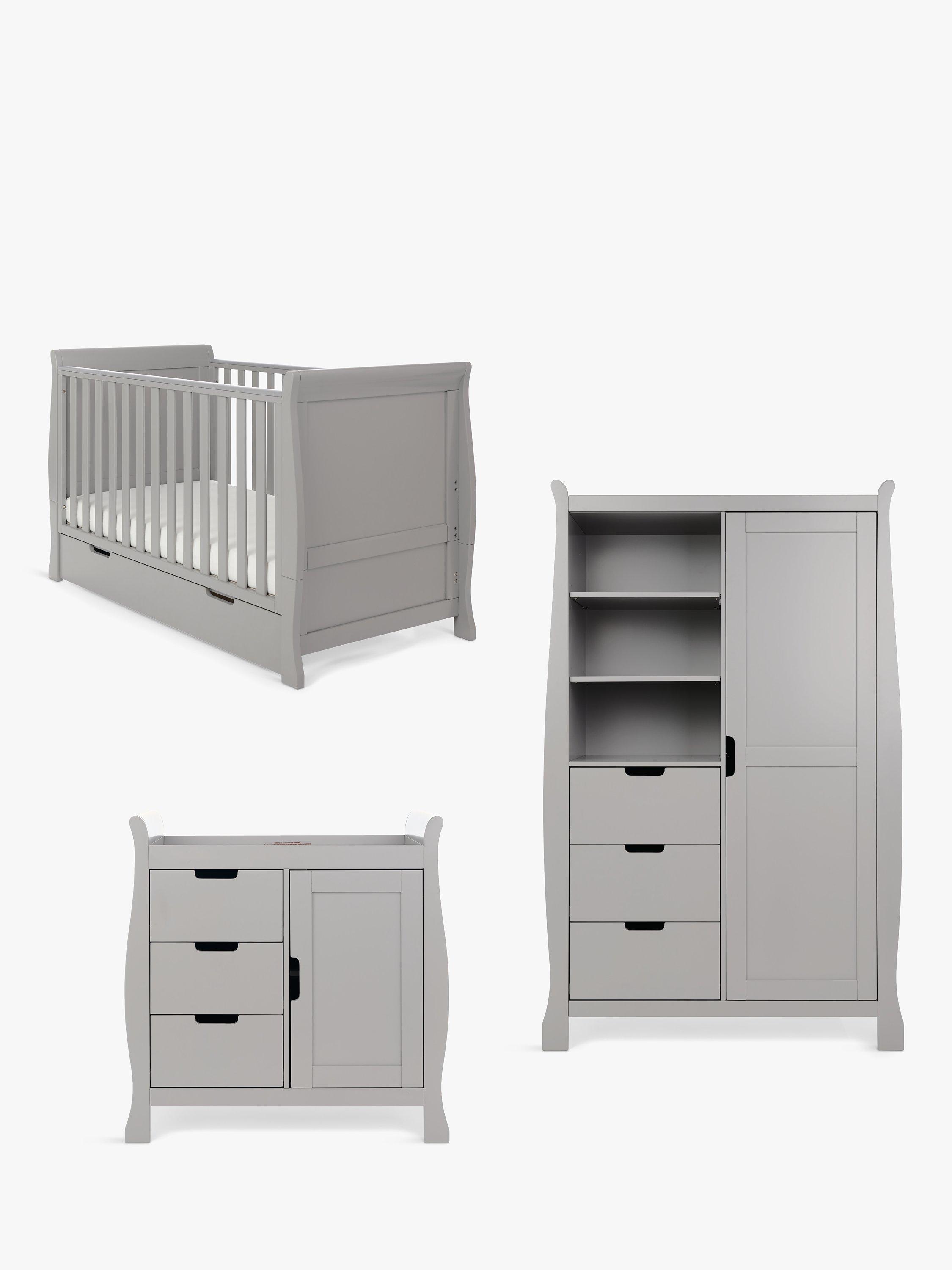 Obaby Stamford Classic Sleigh Cotbed, Closed Changing Unit & Double Wadrobe Set