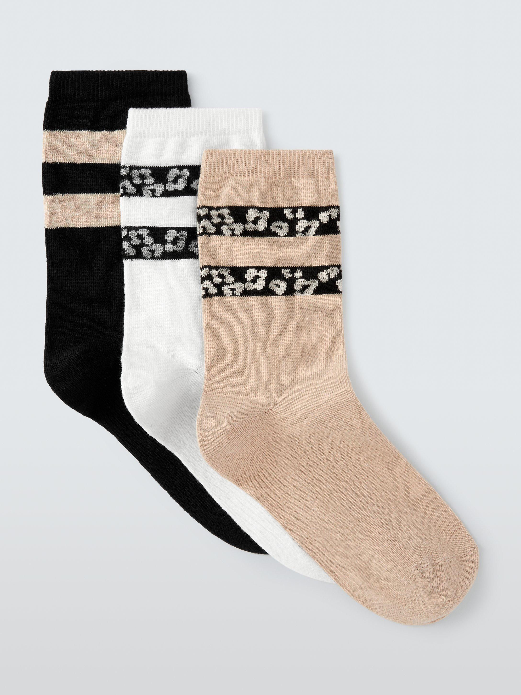 John Lewis Animal Spot Print Ankle Socks, Pack of 3, Natural/Multi