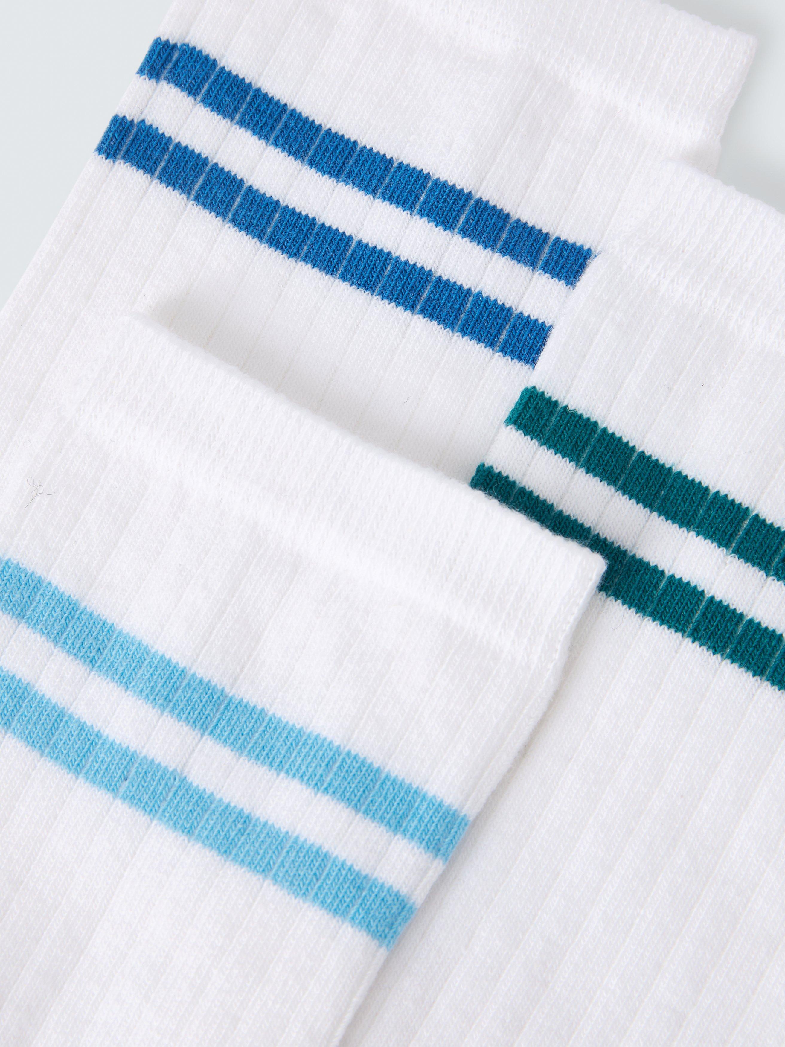 Product image 2 of 2, which shows John Lewis Sports Stripe Ankle Socks, Pack of 3, Blue/Multi