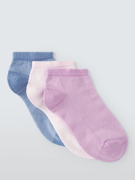 John Lewis Textured Organic Cotton Rich Trainer Socks, Pack of 3, Pink/Multi