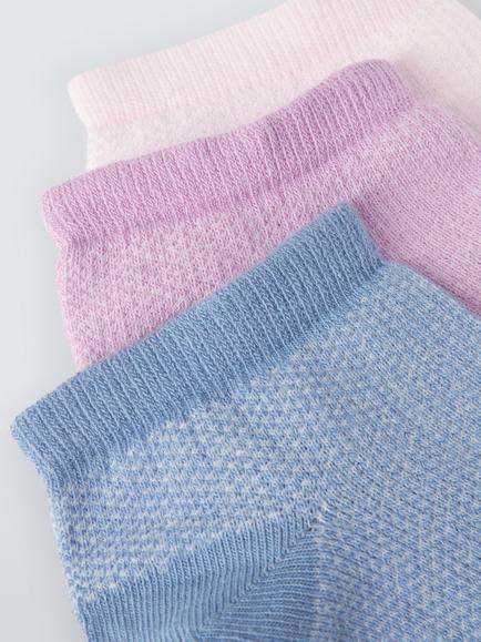 John Lewis Textured Organic Cotton Rich Trainer Socks, Pack of 3 - view 2, Pink/Multi