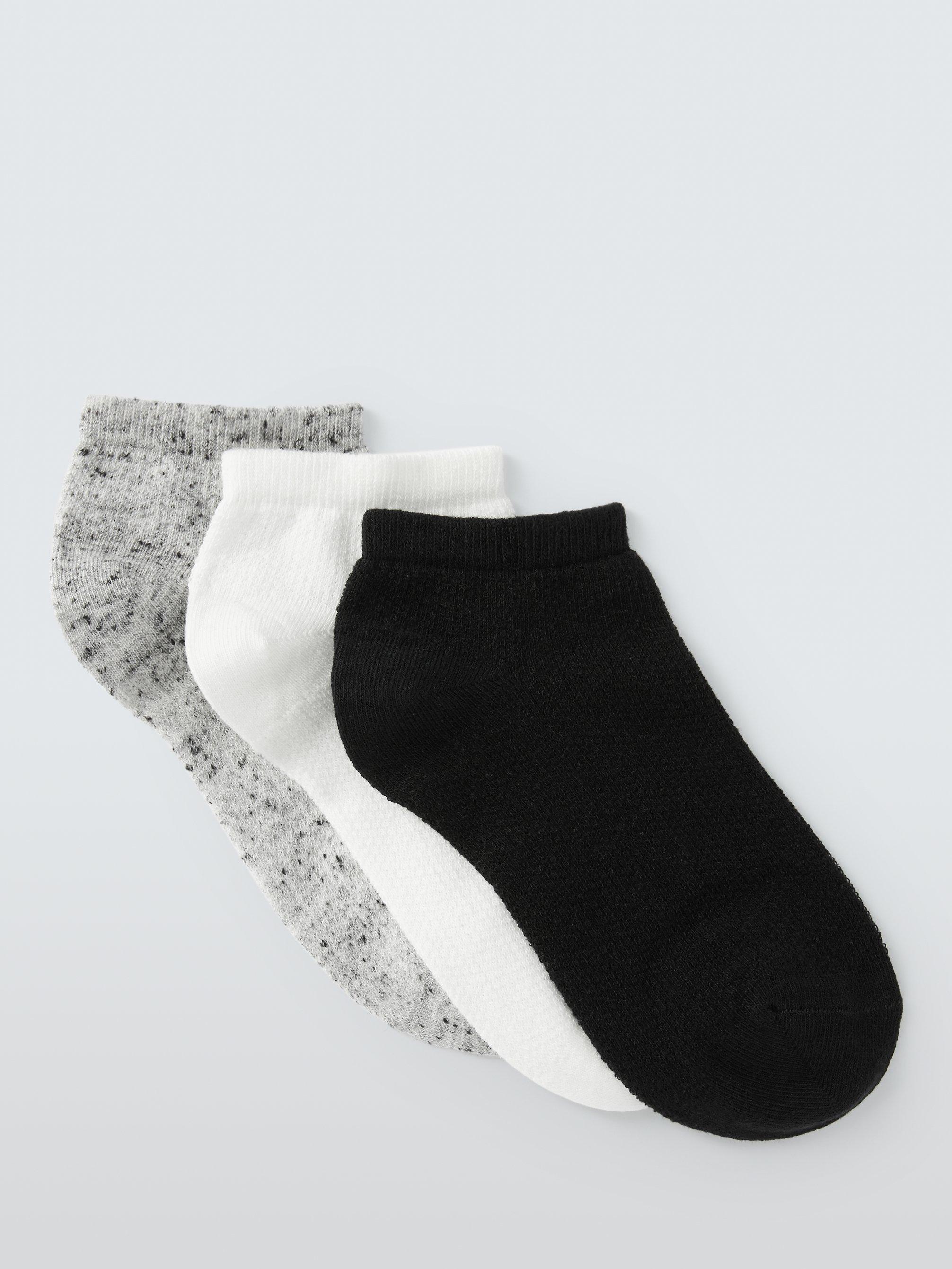 Product image 1 of 2, which shows John Lewis Textured Trainer Socks, Pack of 3, Black/Multi