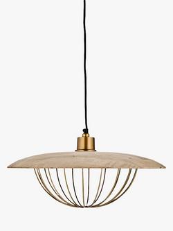 Nkuku Chakai Wood & Brass Pendant Ceiling Light, Natural, Natural
