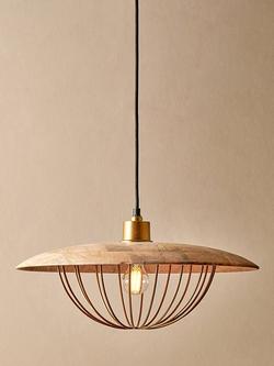 Nkuku Chakai Wood & Brass Pendant Ceiling Light, Natural - view 2, Natural