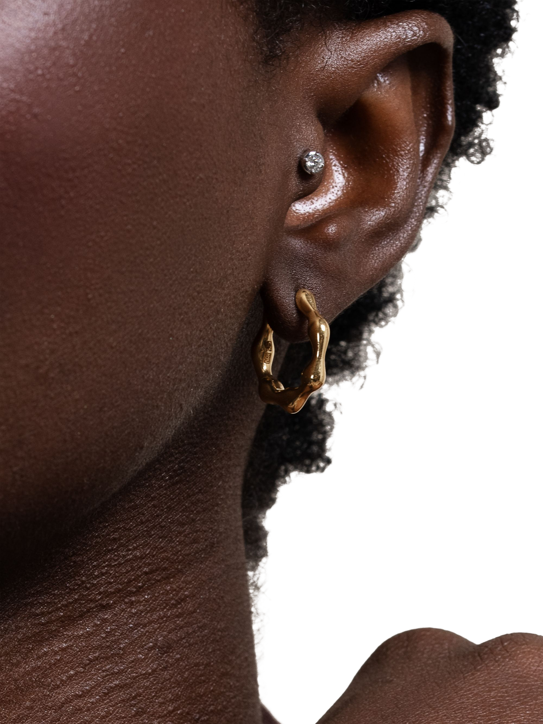 Product image 2 of 3, which shows Dower & Hall Waterfall Hinged Huggie Hoop Earrings, Gold