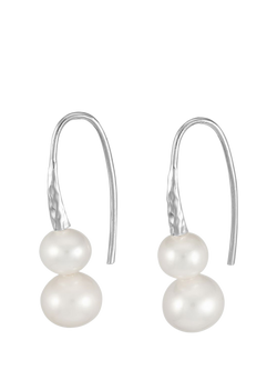 Dower & Hall Double Freshwater Pearl Hook Drop Earrings, Silver/White, Silver