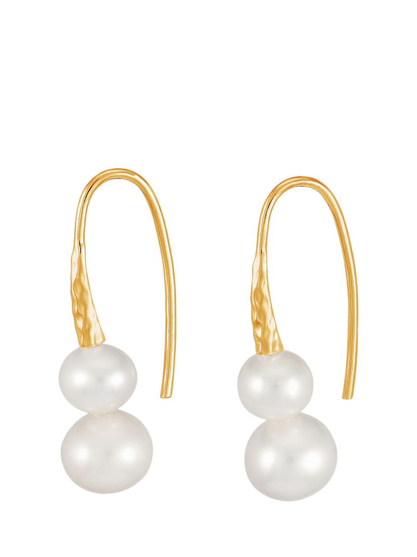 Product image 1 of 2, which shows Dower & Hall Timeless Freshwater Pearl Duo Drop Earrings, Gold