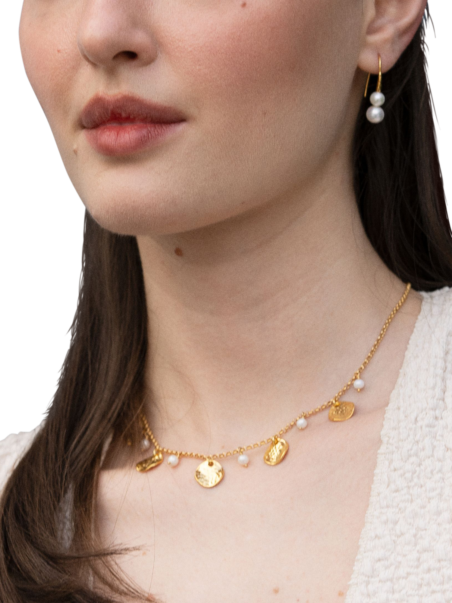 Product image 2 of 2, which shows Dower & Hall Timeless Freshwater Pearl Duo Drop Earrings, Gold