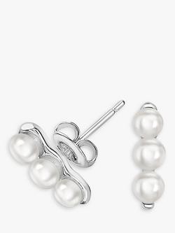 Dower & Hall Timeless Pearls Triple Pearl Bar Stud Earrings, Silver
