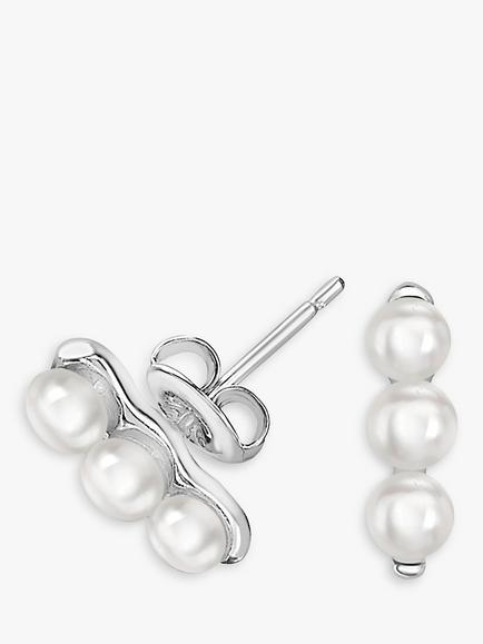 Dower & Hall Timeless Pearls Triple Pearl Bar Stud Earrings, Silver