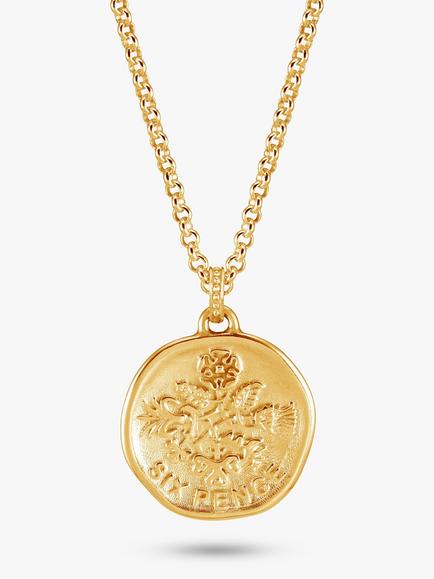 Dower & Hall Men's Lucky Sixpence Talisman Pendant Necklace, Gold, Gold