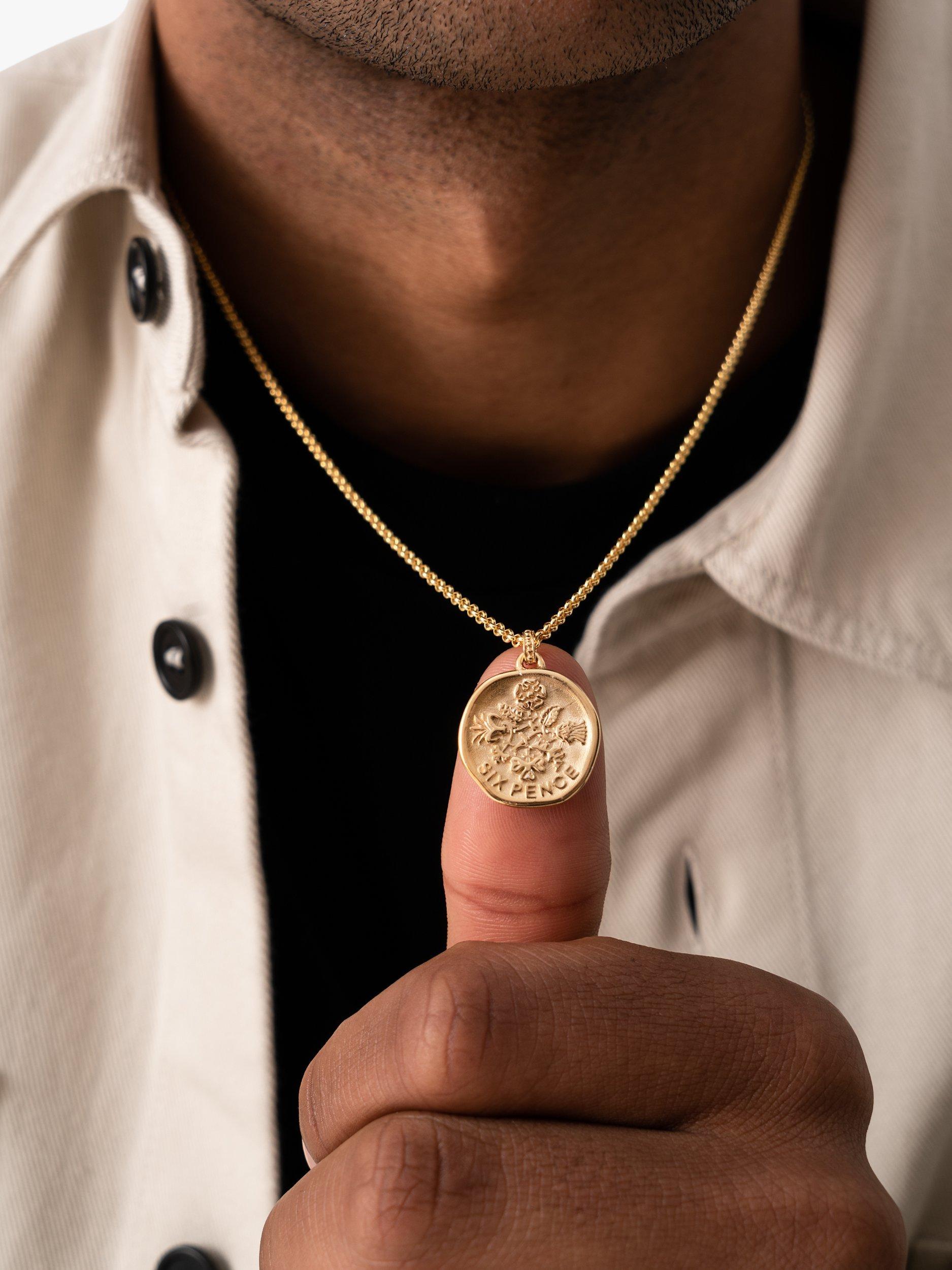 Product image 4 of 4, which shows Dower & Hall Men's Lucky Sixpence Talisman Pendant Necklace, Gold