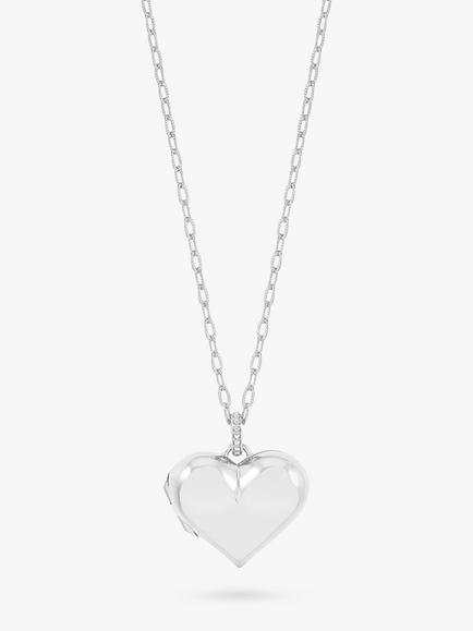 Dower & Hall Treasured Heart Locket on Millie-Grain Textured Chain, Silver