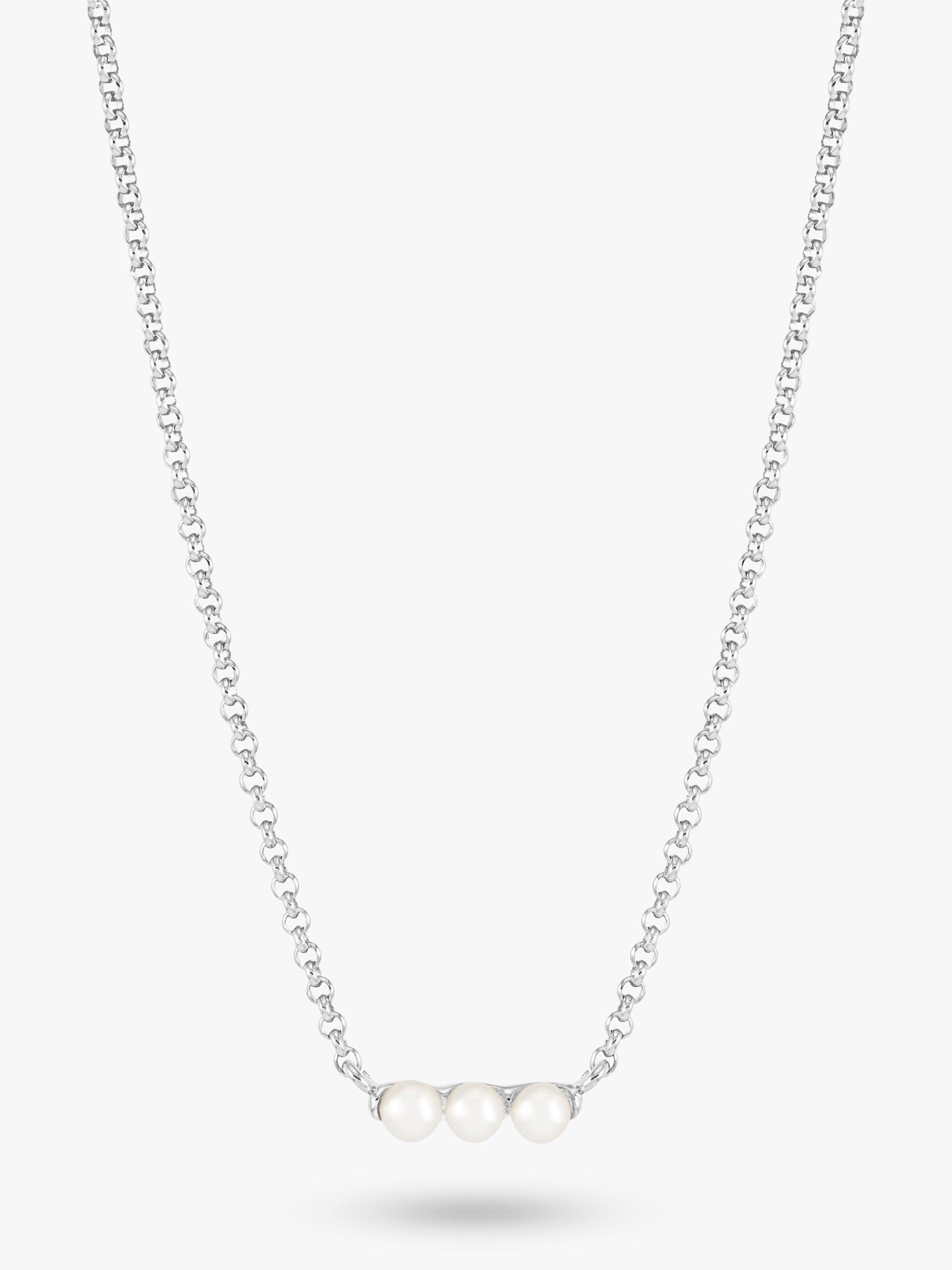 Product image 1 of 3, which shows Dower & Hall Timeless Triple Pearl Bar Pendant Fine Chain Necklace, Silver