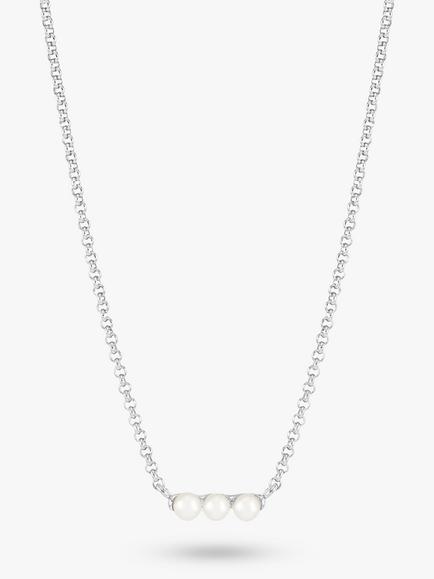 Dower & Hall Timeless Triple Pearl Bar Pendant Fine Chain Necklace, Silver, Silver