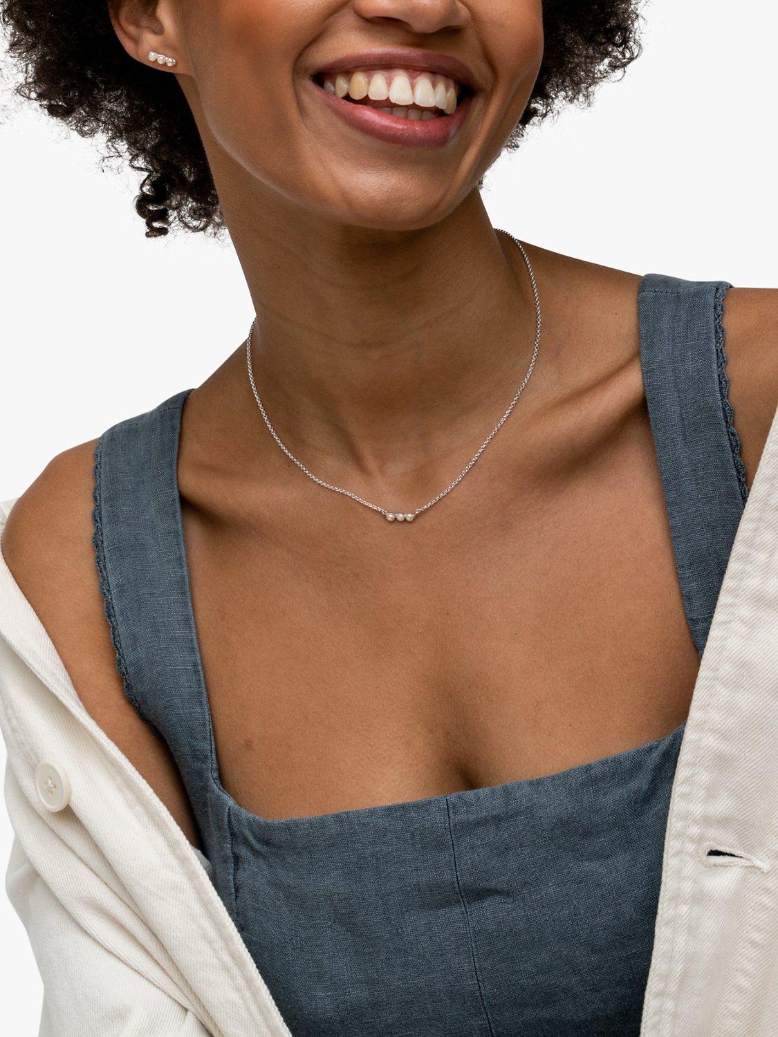 Product image 2 of 3, which shows Dower & Hall Timeless Triple Pearl Bar Pendant Fine Chain Necklace, Silver