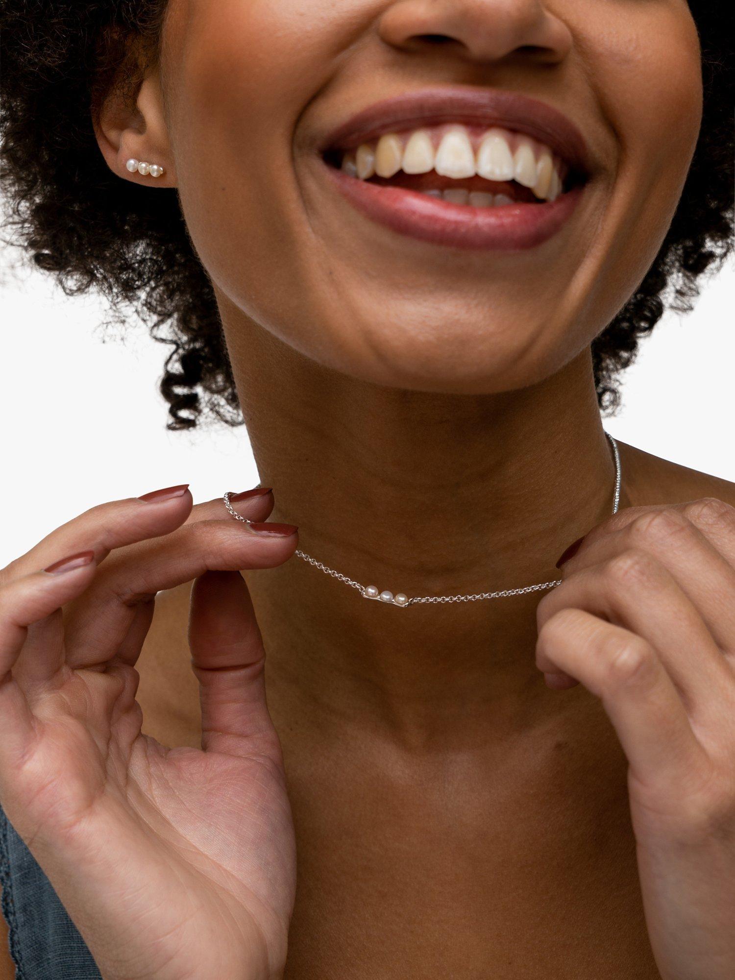 Product image 3 of 3, which shows Dower & Hall Timeless Triple Pearl Bar Pendant Fine Chain Necklace, Silver