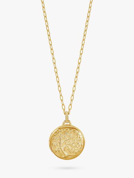 Dower & Hall Tree of Life Locket on Textured Mille-Grain Chain, Gold