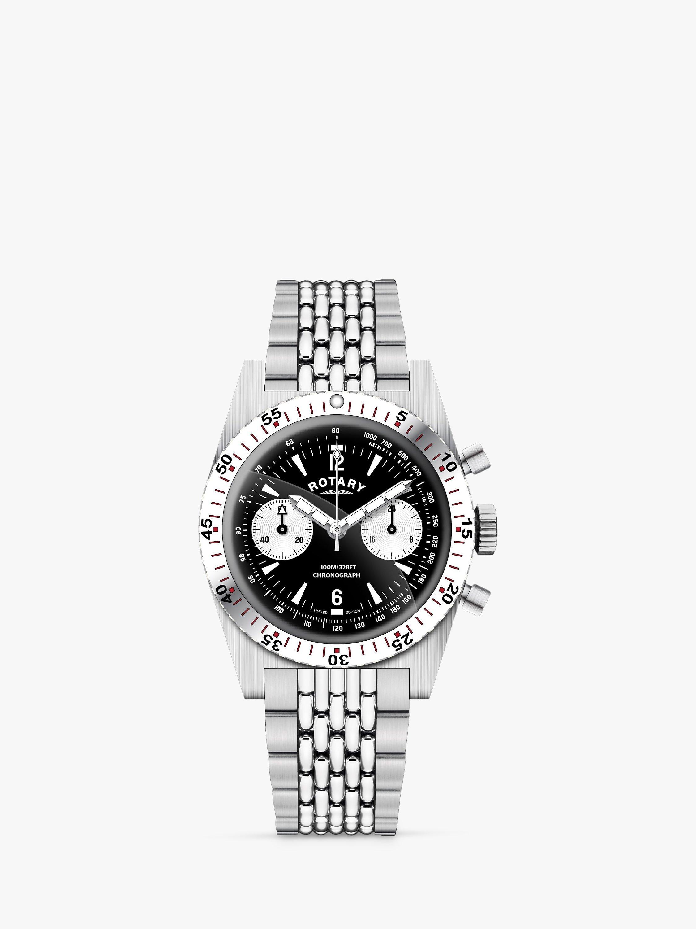 Product image 1 of 1, which shows Rotary Men's 1895 Skindiver Chronograph Bracelet Strap Watch, Silver/Black Gb05500/30