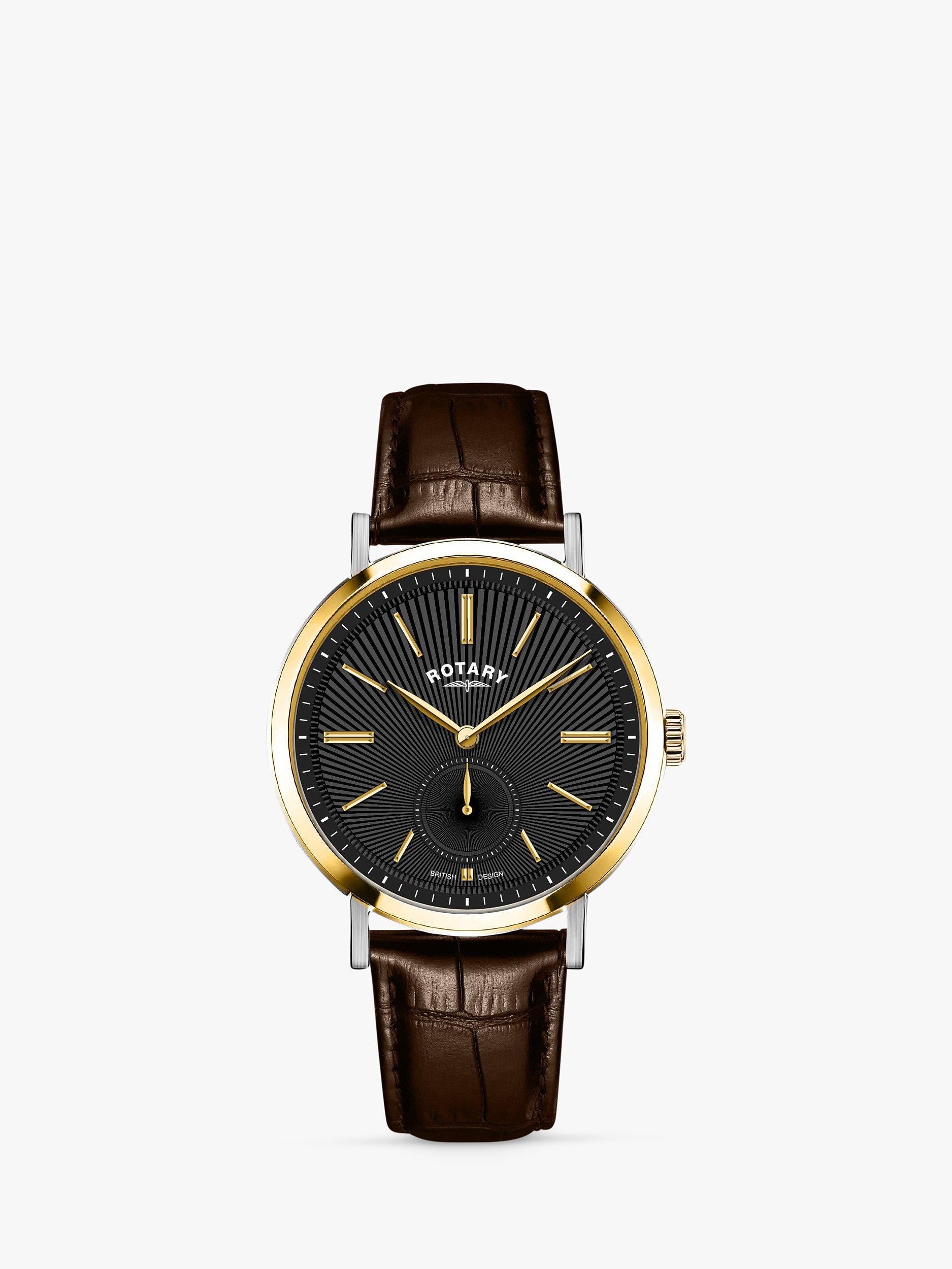 Product image 1 of 1, which shows Rotary GS05321/04 Men's Traditional Textured Dial Leather Strap Watch, Silver/Brown