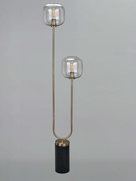 Pacific Florence Glass Floor Lamp, Black/Gold - view 2, Black/Gold