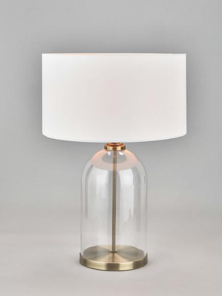 Pacific Cloche Glass Base Table Lamp, Clear/Antique Brass, Clear/Antique Brass
